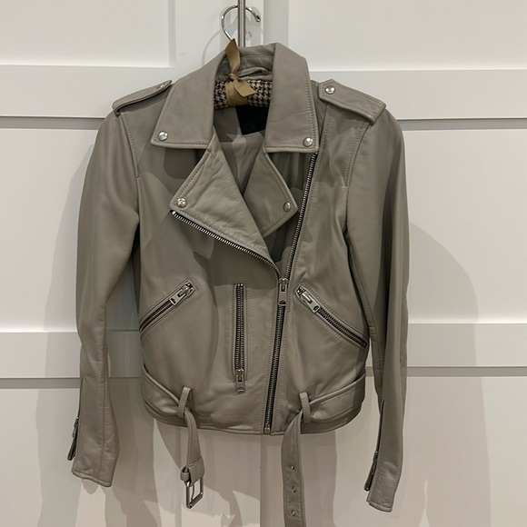 ALL SAINTS leather jacket- size 4.  Medium putty color-warm gray. - Picture 1 of 10